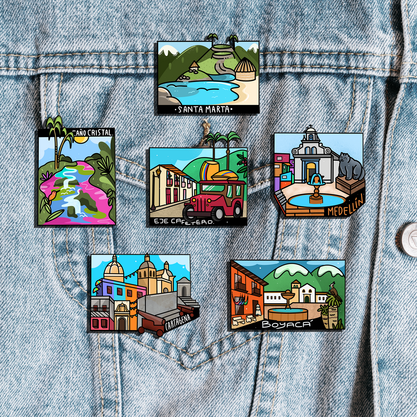 Colección Pines Lugares emblemáticos Colombianos x 6 Und